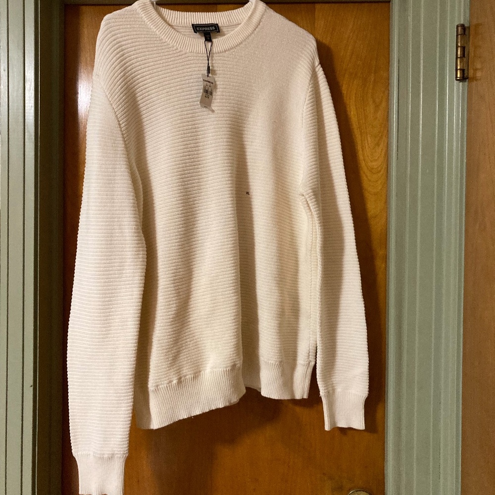 NWT Express White Knit Sweater Pull Over Size XL 100% Cotton